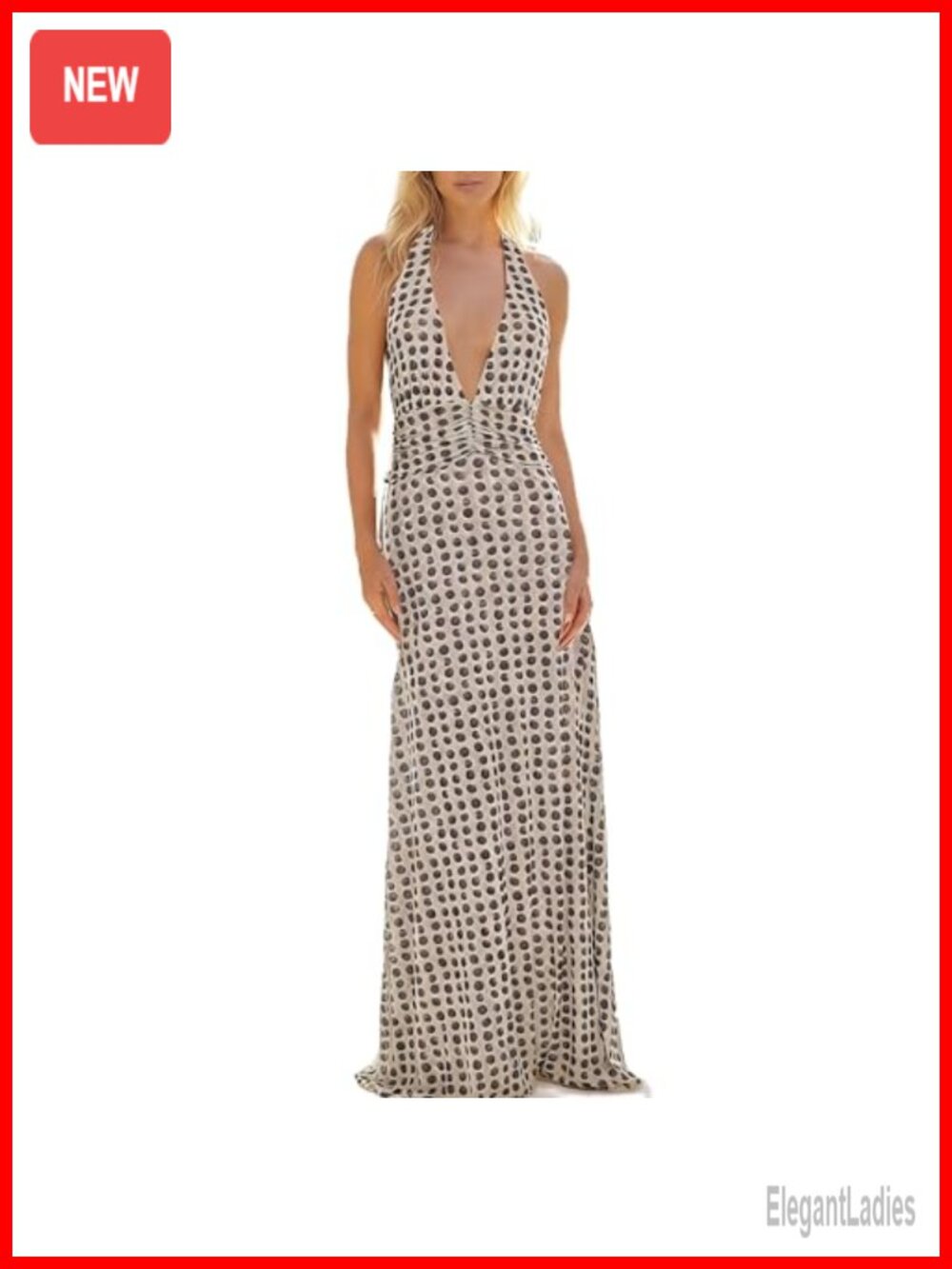 Women Halter V Neck Maxi Dress Backless Bodycon Low Cut Cocktail Sundress